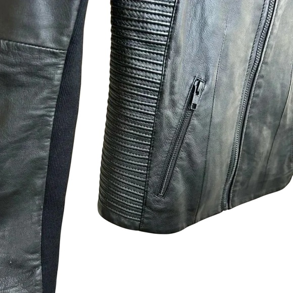 Trouvé Size XS Leather Jacket Blazer Coat V-neck Zip up Moto Style Lambskin Leat - Picture 5 of 10